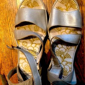 Fly London silver sandals with wrap strap. Barely worn , size 8